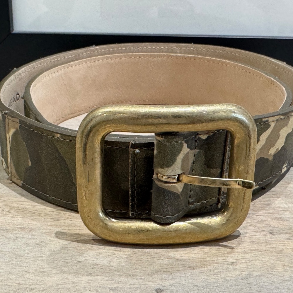 Streets Ahead Leather Belt- MILITIA BELT- Camo- Sz. Large, Gold Buckle- NWOT
